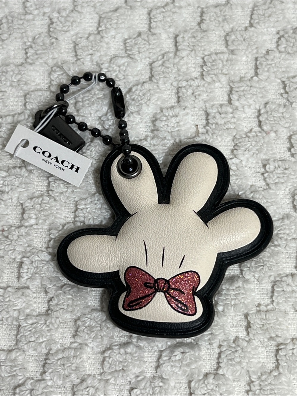 Coach X Disney Cream & Black Minnie Mouse Hand Hang Tag Charm Keychain